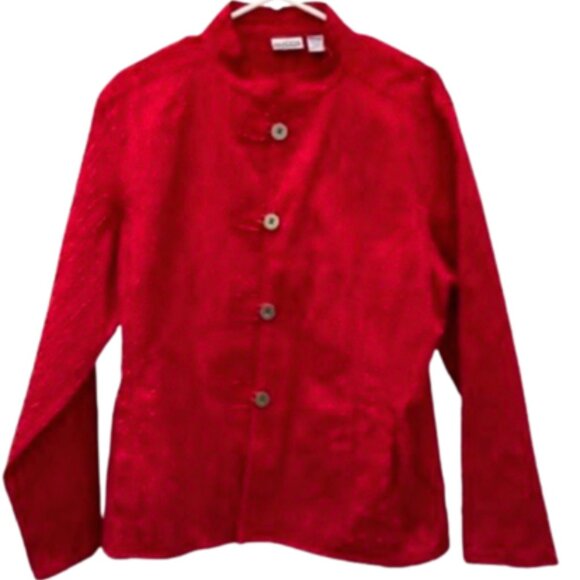 Chico’s Red Jacket Mandarin Style, Textured LS Button Up, Size 3 (XL or 16) - Picture 1 of 9